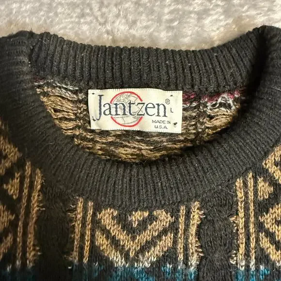 VTG 90's 3D Knit Sweater Jantzen Made in USA Mens Sz Large Grandpacore Cosby - Picture 2 of 9